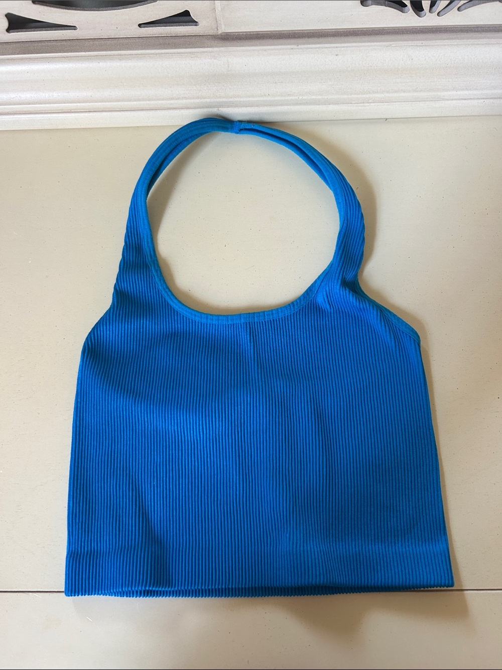 Blue Ribbed Shoulder Tote Bag